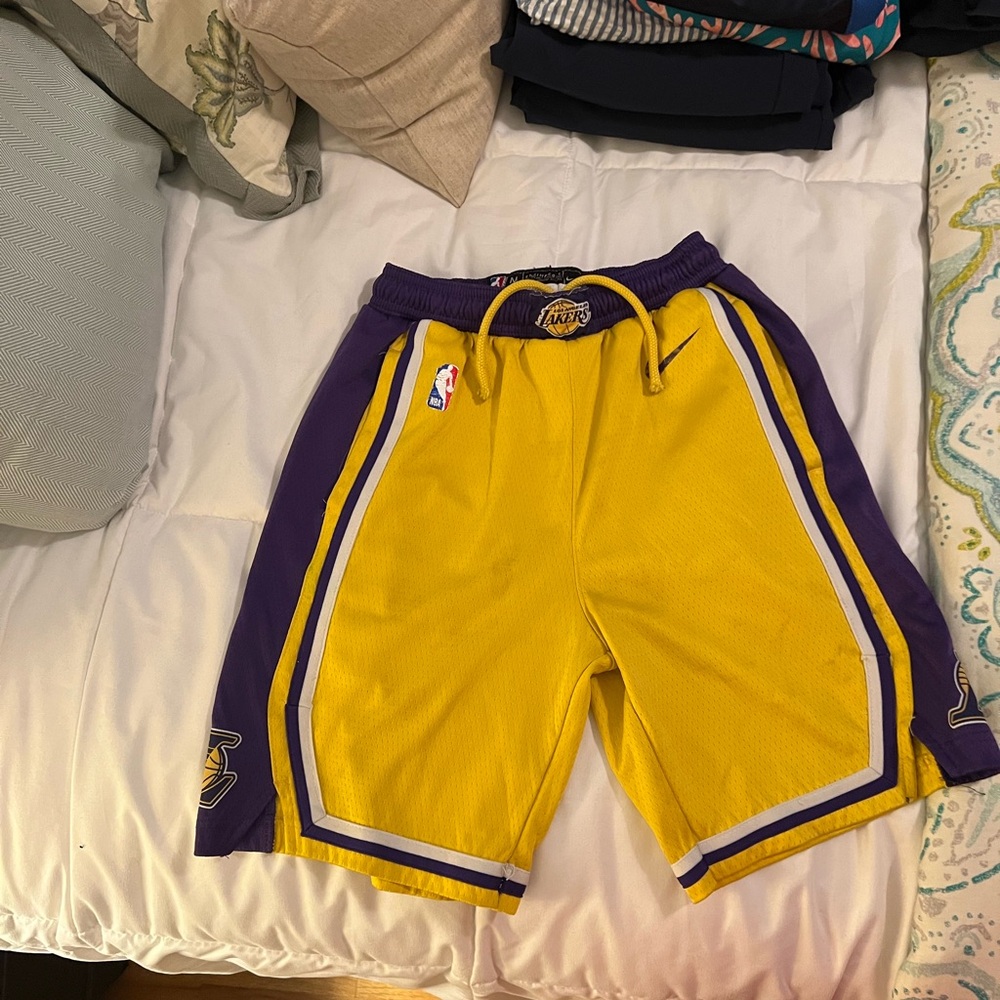 Yellow and Purple Nike Lakers Basketball Youth Shorts